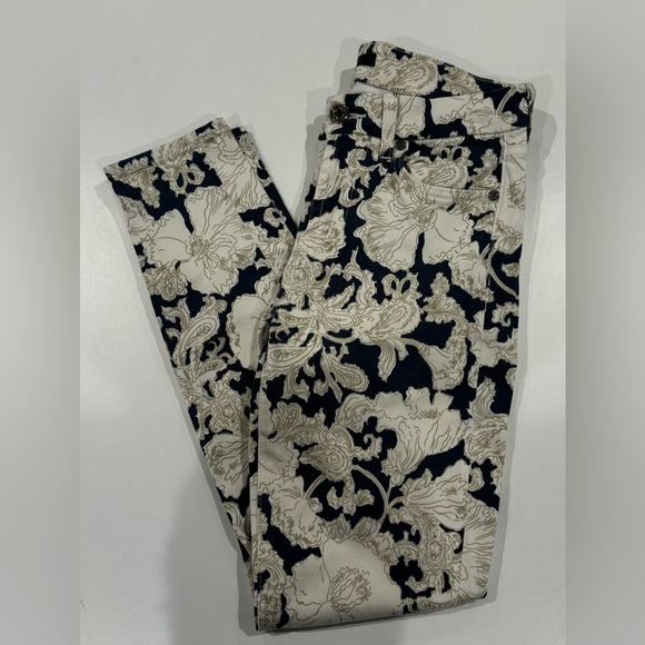 7 For All Mankind Denim - 7 For All Mankind Navy and Cream Floral Skinny Jeans